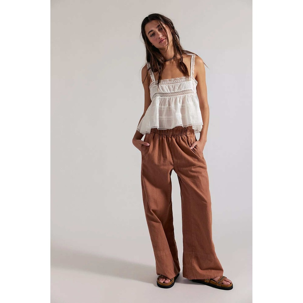 Free People Days End Linen Pull-On Pants Canyon Sunset Terracotta Wide Leg M NEW